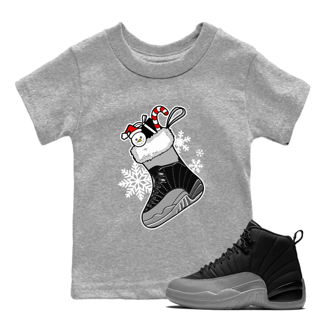 snkmatch Stocking snkmatch Tees Kids - Air Jordan 12 Black Wolf Grey