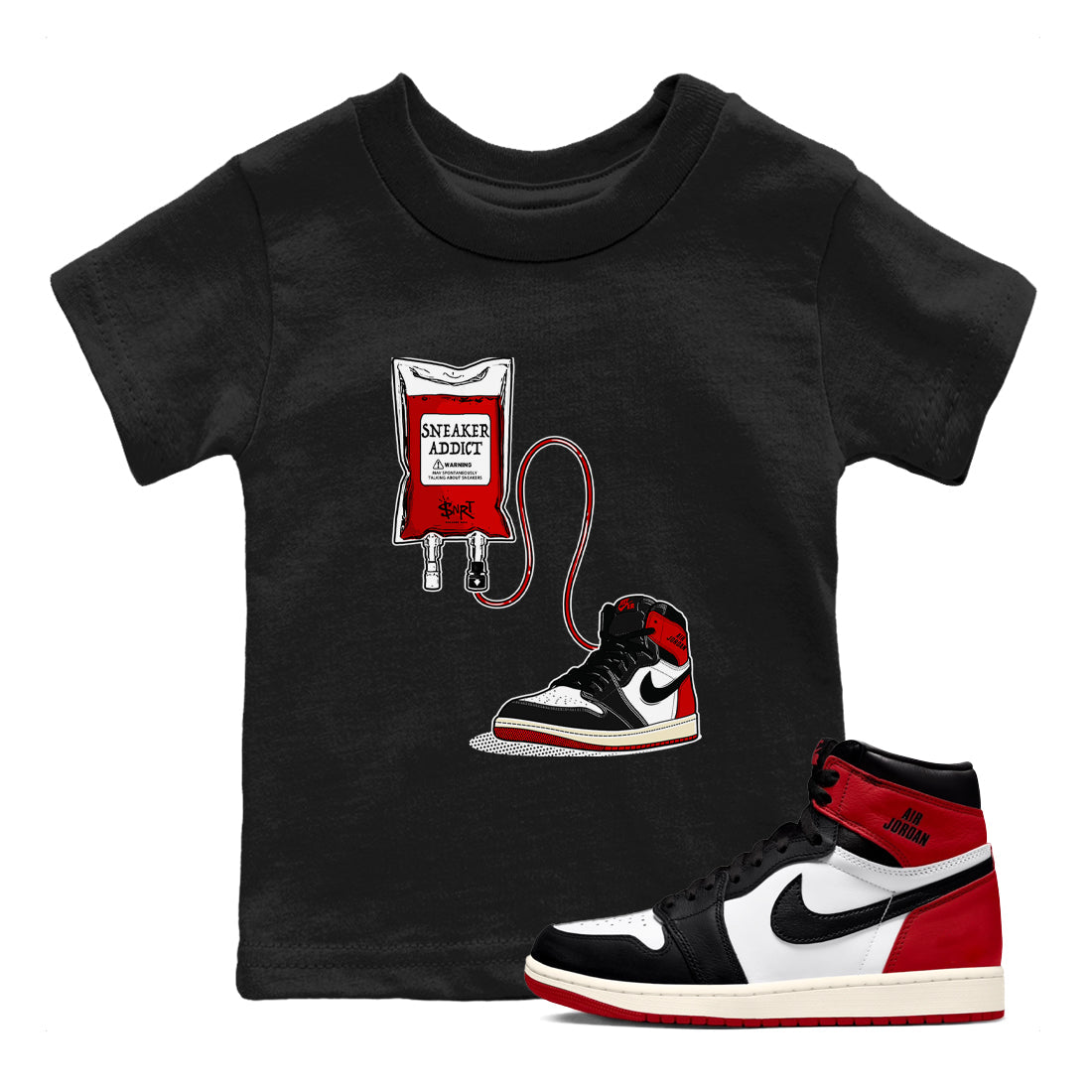 snkmatch Therapy snkmatch Tees Kids - Air Jordan 1 Black Toe Reimagined