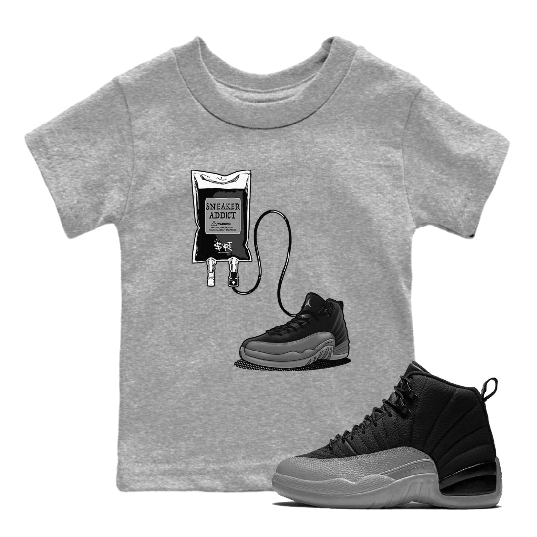 snkmatch Therapy snkmatch Tees Kids - Air Jordan 12 Black Wolf Grey