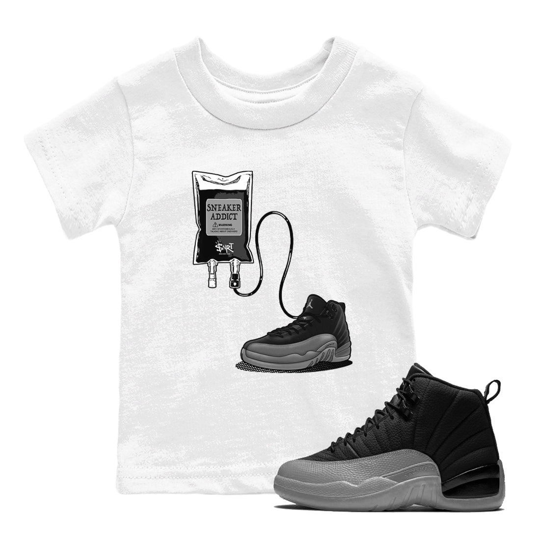snkmatch Therapy snkmatch Tees Kids - Air Jordan 12 Black Wolf Grey