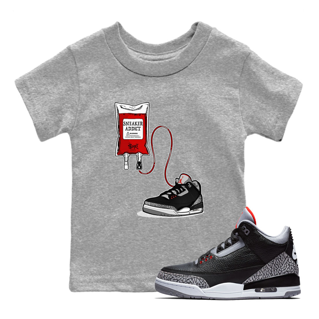 snkmatch Therapy snkmatch Tees Kids - Air Jordan 3 Black Cement