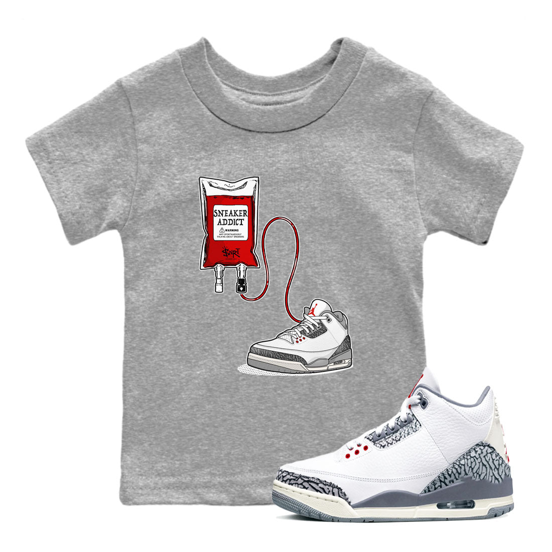 snkmatch Therapy snkmatch Tees Kids - Air Jordan 3 Cement Grey