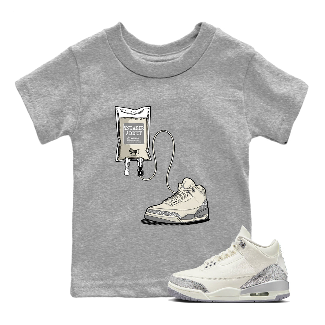 snkmatch Therapy snkmatch Tees Kids - Air Jordan 3 Sail and Cement Grey