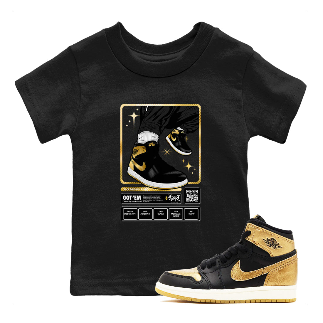 snkmatch Trading Card snkmatch Tees Kids - Air Jordan 1 Black Metallic Gold