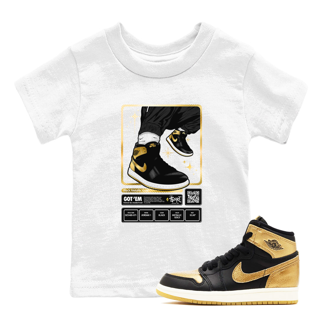 snkmatch Trading Card snkmatch Tees Kids - Air Jordan 1 Black Metallic Gold