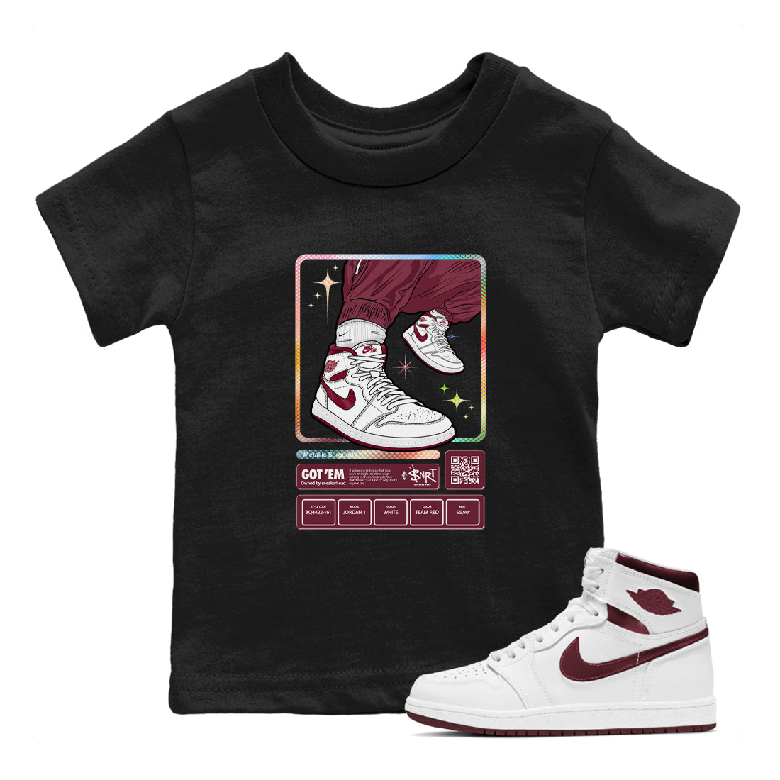 snkmatch Trading Card snkmatch Tees Kids - Air Jordan 1 Metallic Burgundy