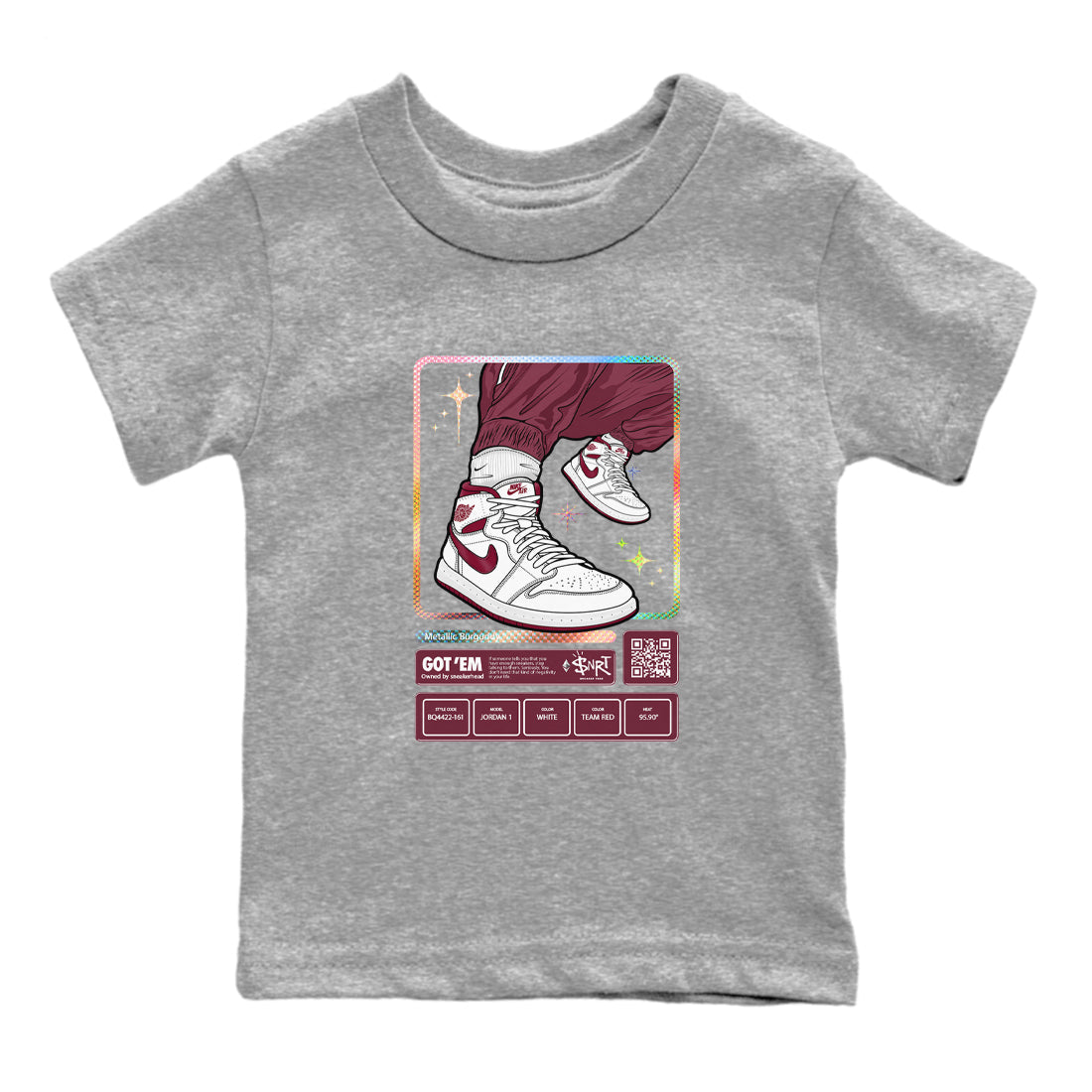 snkmatch Trading Card snkmatch Tees Kids - Air Jordan 1 Metallic Burgundy
