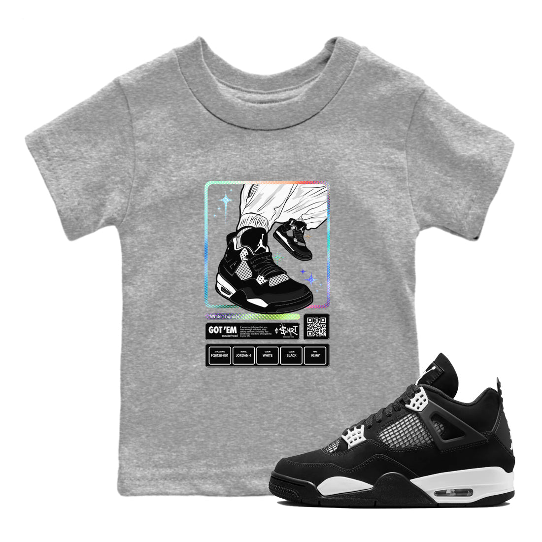 snkmatch Trading Card snkmatch Tees Kids - Air Jordan 4 White Thunder