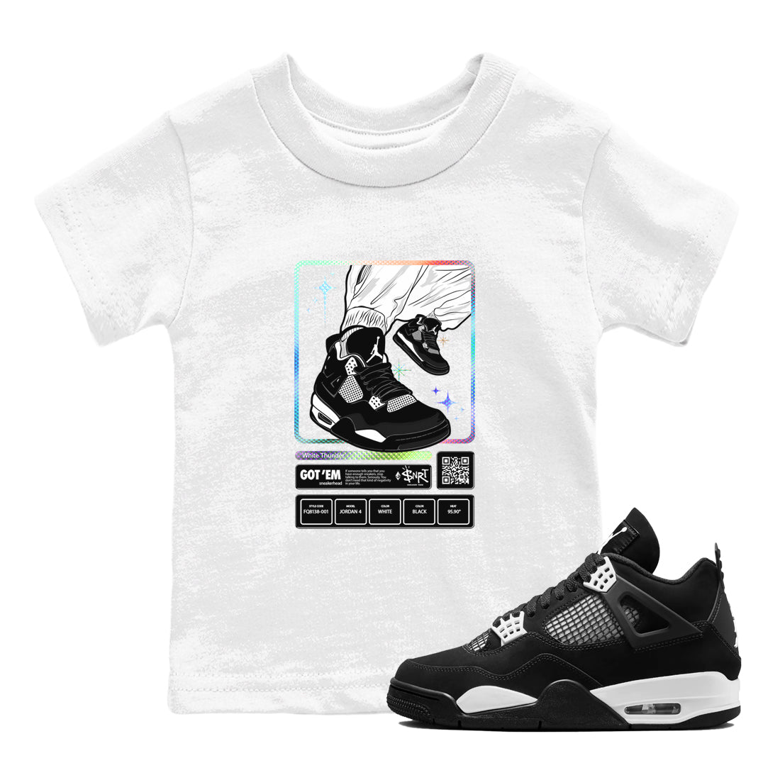 snkmatch Trading Card snkmatch Tees Kids - Air Jordan 4 White Thunder