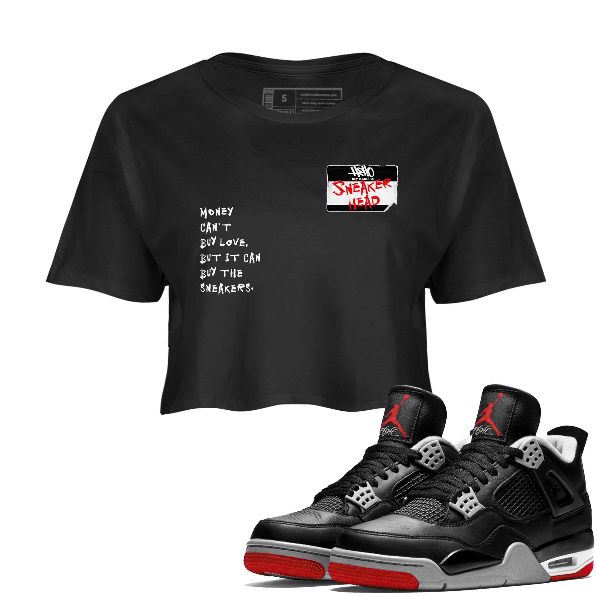 Sneakerhead Badge SNRT Sneaker Women's Top - Air Jordan 4 Bred Reimagined