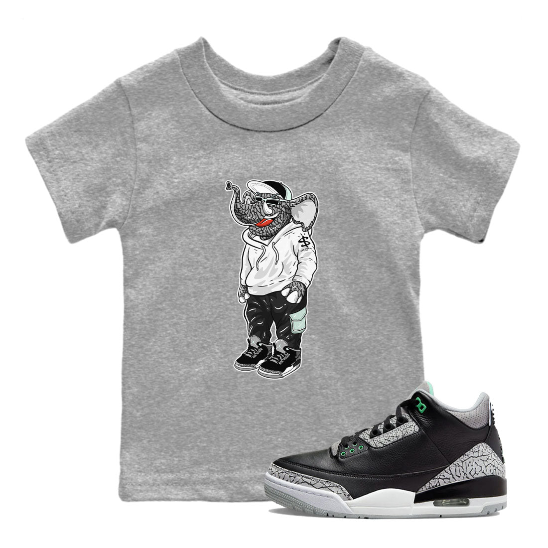 snkmatch Elephant snkmatch Tees Kids - Air Jordan 3 Green Glow