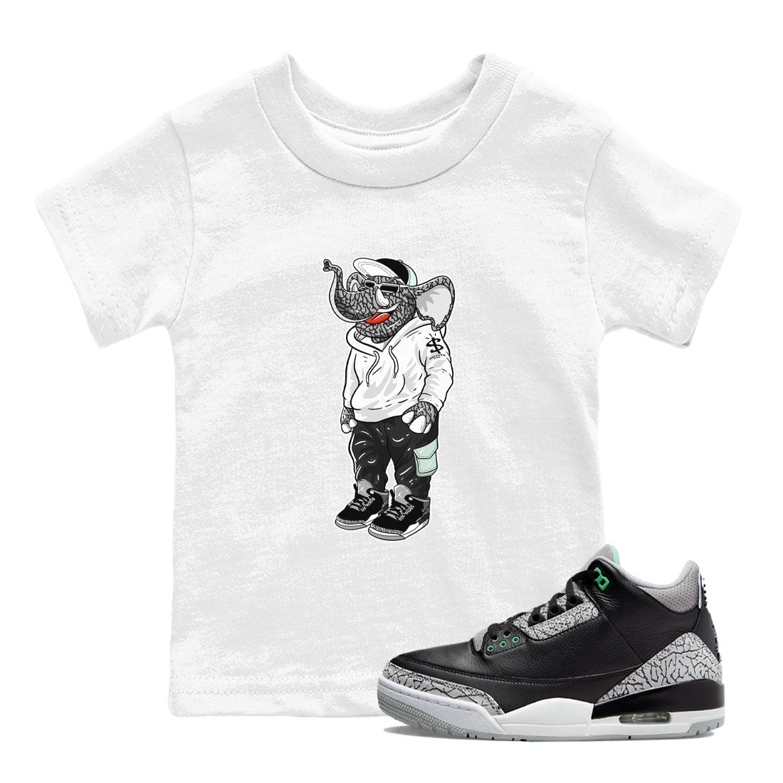 snkmatch Elephant snkmatch Tees Kids - Air Jordan 3 Green Glow