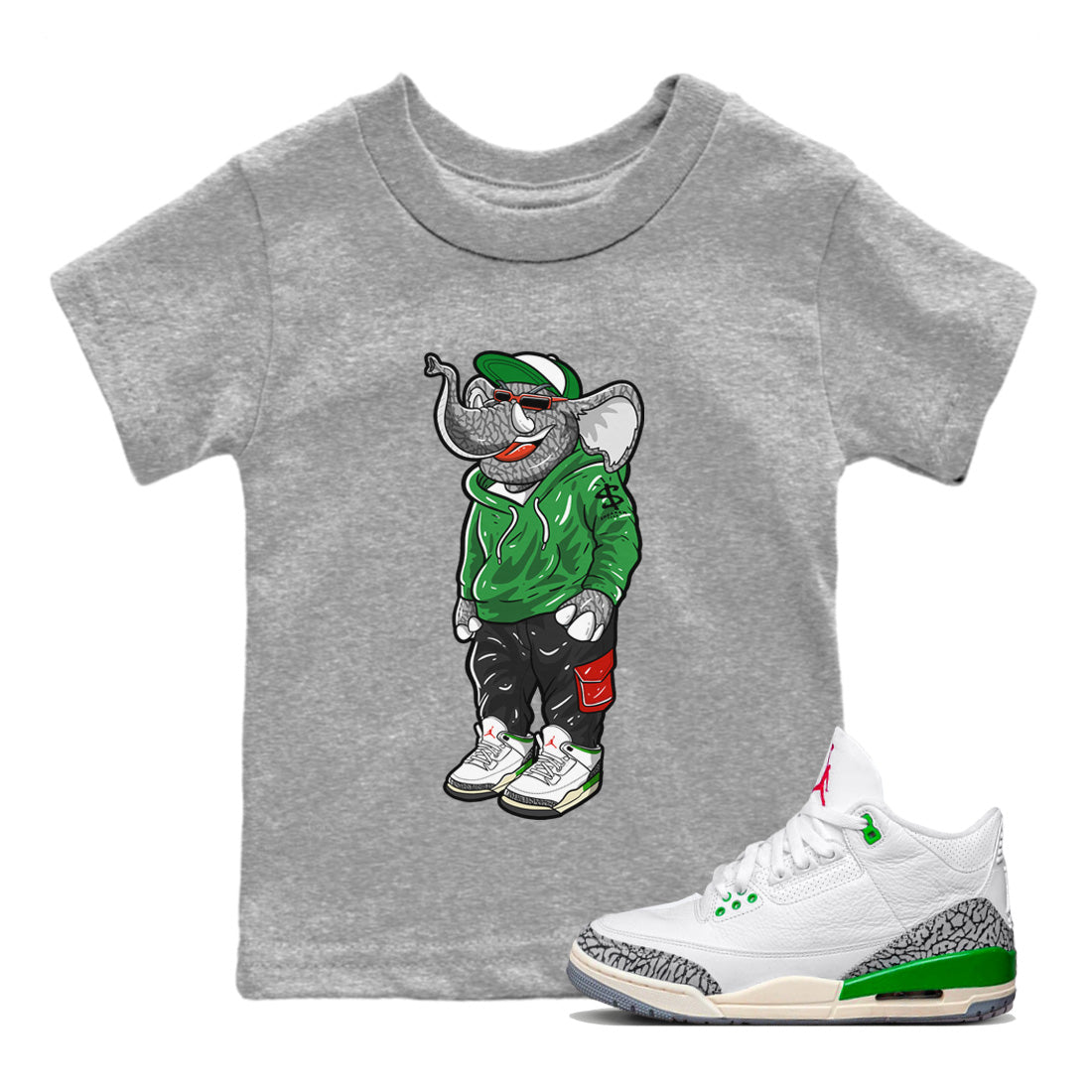snkmatch Elephant Kids Tops - Air Jordan 3 Lucky Green