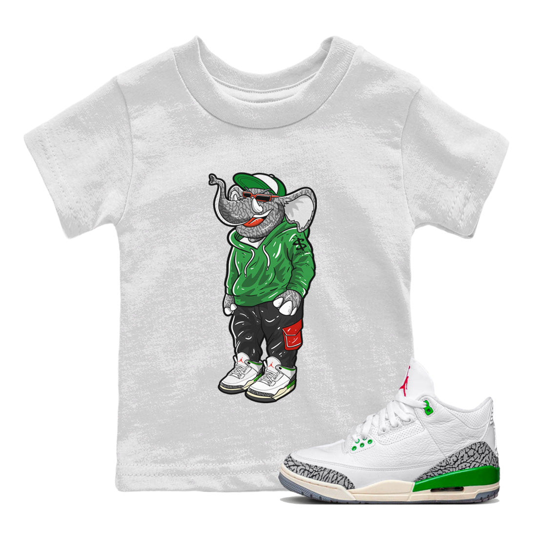 snkmatch Elephant Kids Tops - Air Jordan 3 Lucky Green