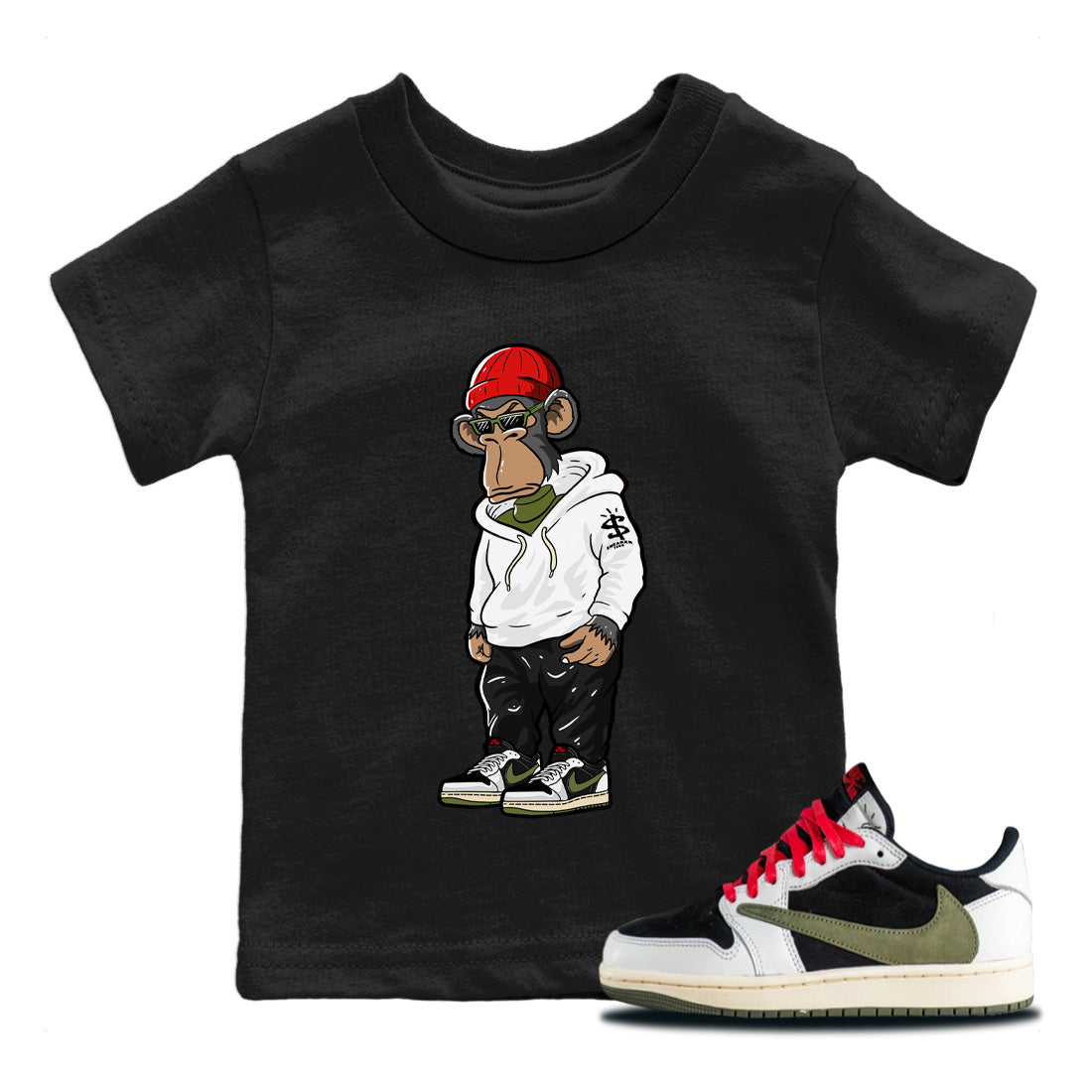 snkmatch Monkey Kids Tops - Air Jordan 1 Travis Scott Olive