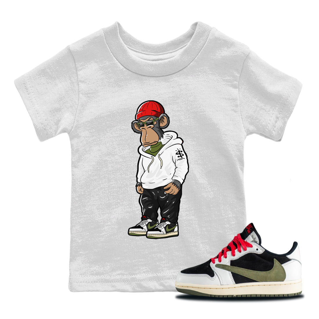 snkmatch Monkey Kids Tops - Air Jordan 1 Travis Scott Olive