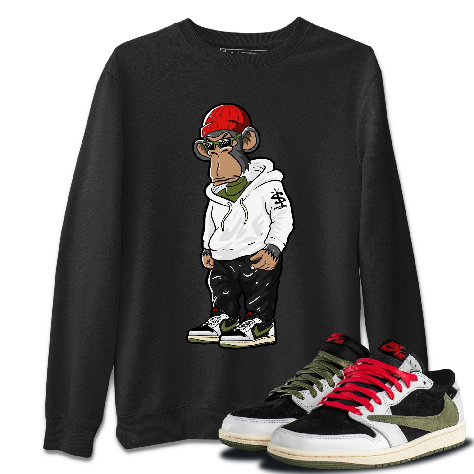 snkmatch Monkey Unisex Tops - Air Jordan 1 Travis Scott Olive