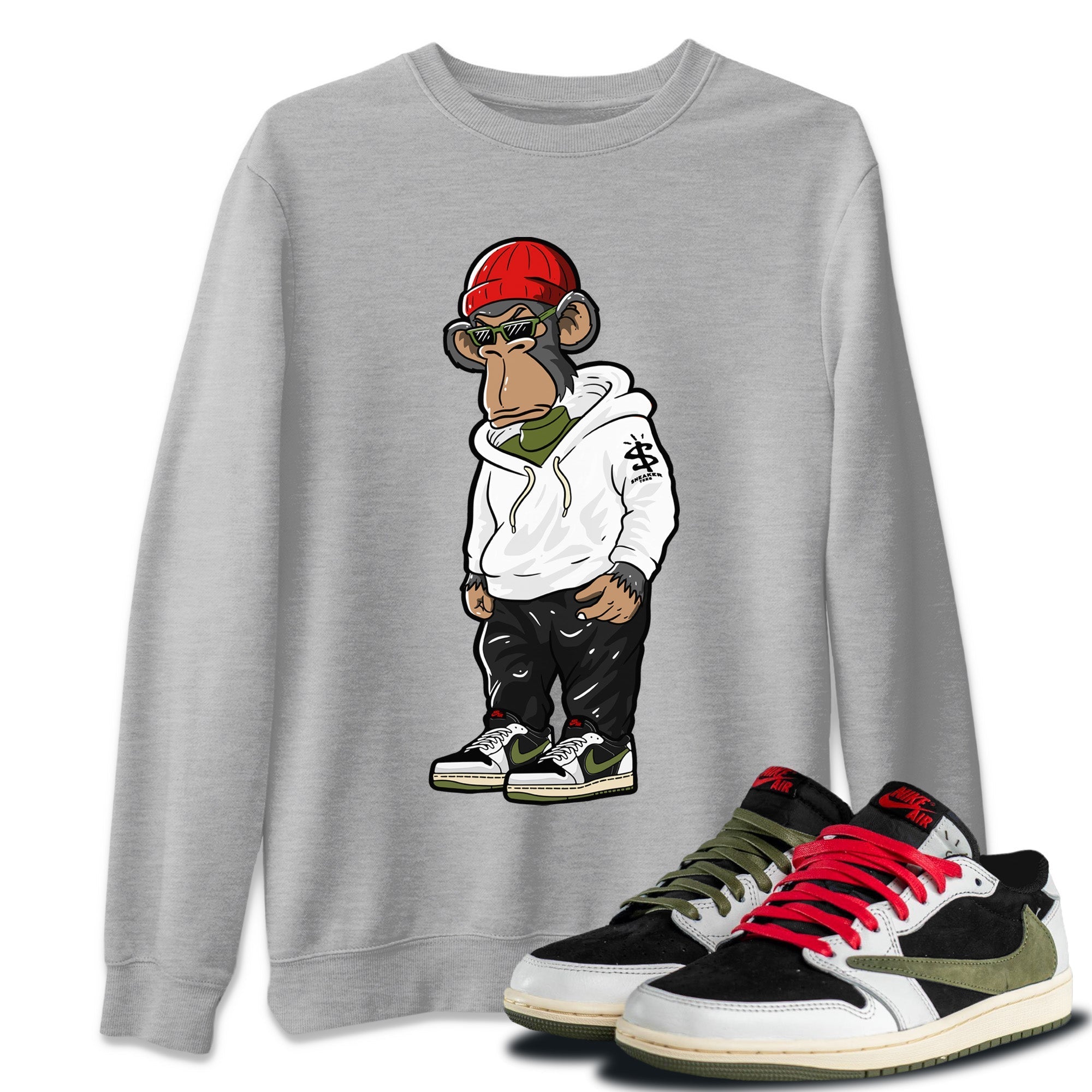 snkmatch Monkey Unisex Tops - Air Jordan 1 Travis Scott Olive