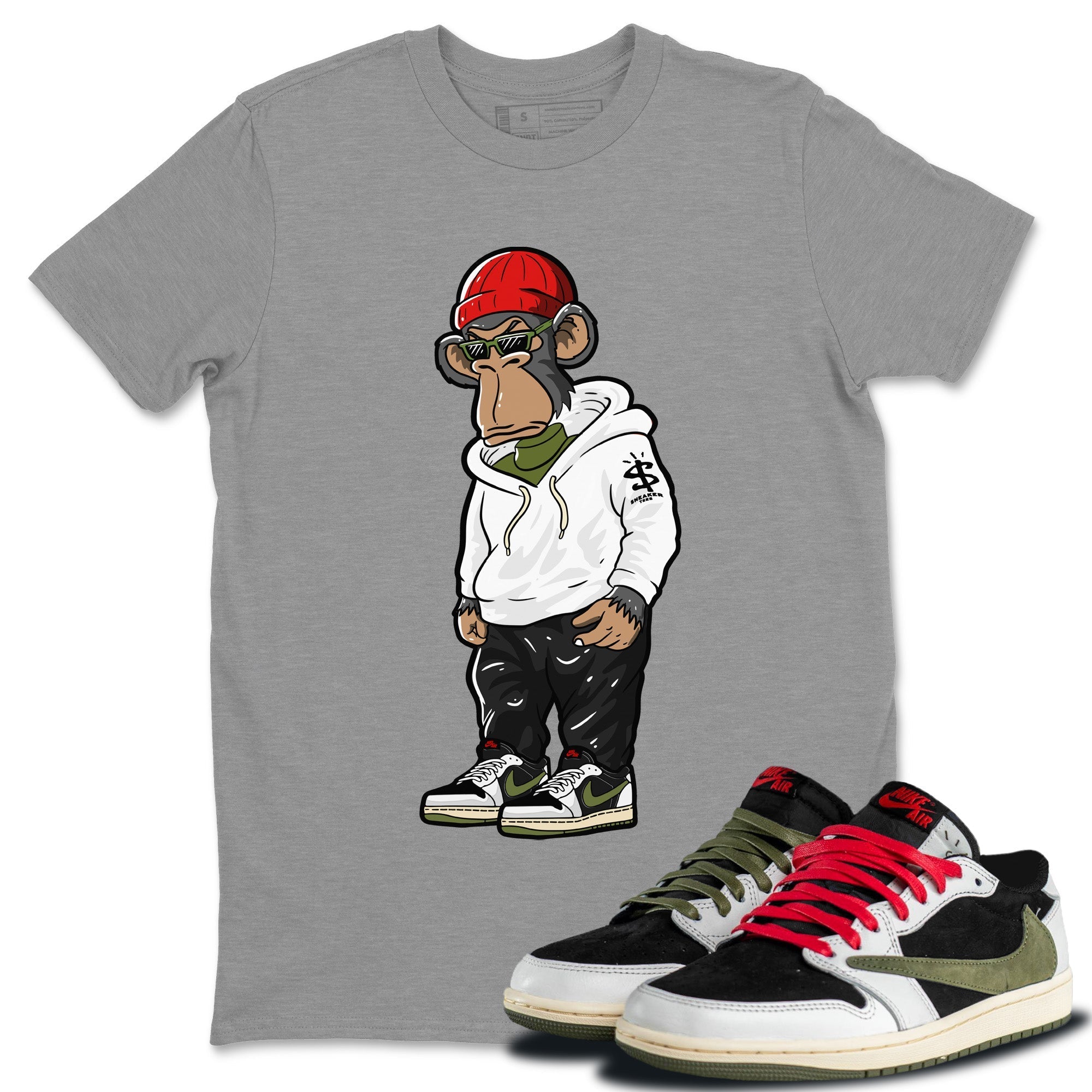 snkmatch Monkey Unisex Tops - Air Jordan 1 Travis Scott Olive