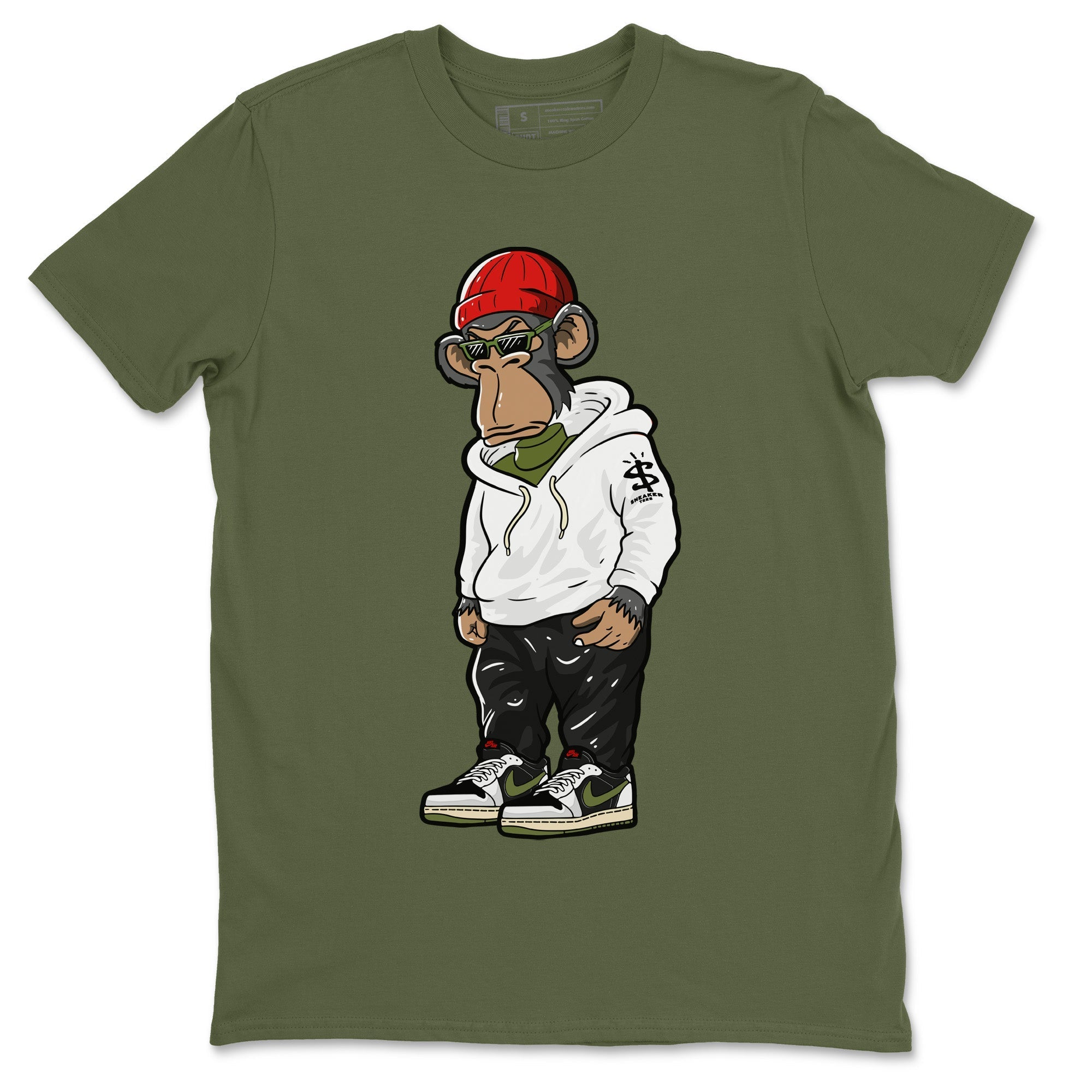 snkmatch Monkey Unisex Tops - Air Jordan 1 Travis Scott Olive