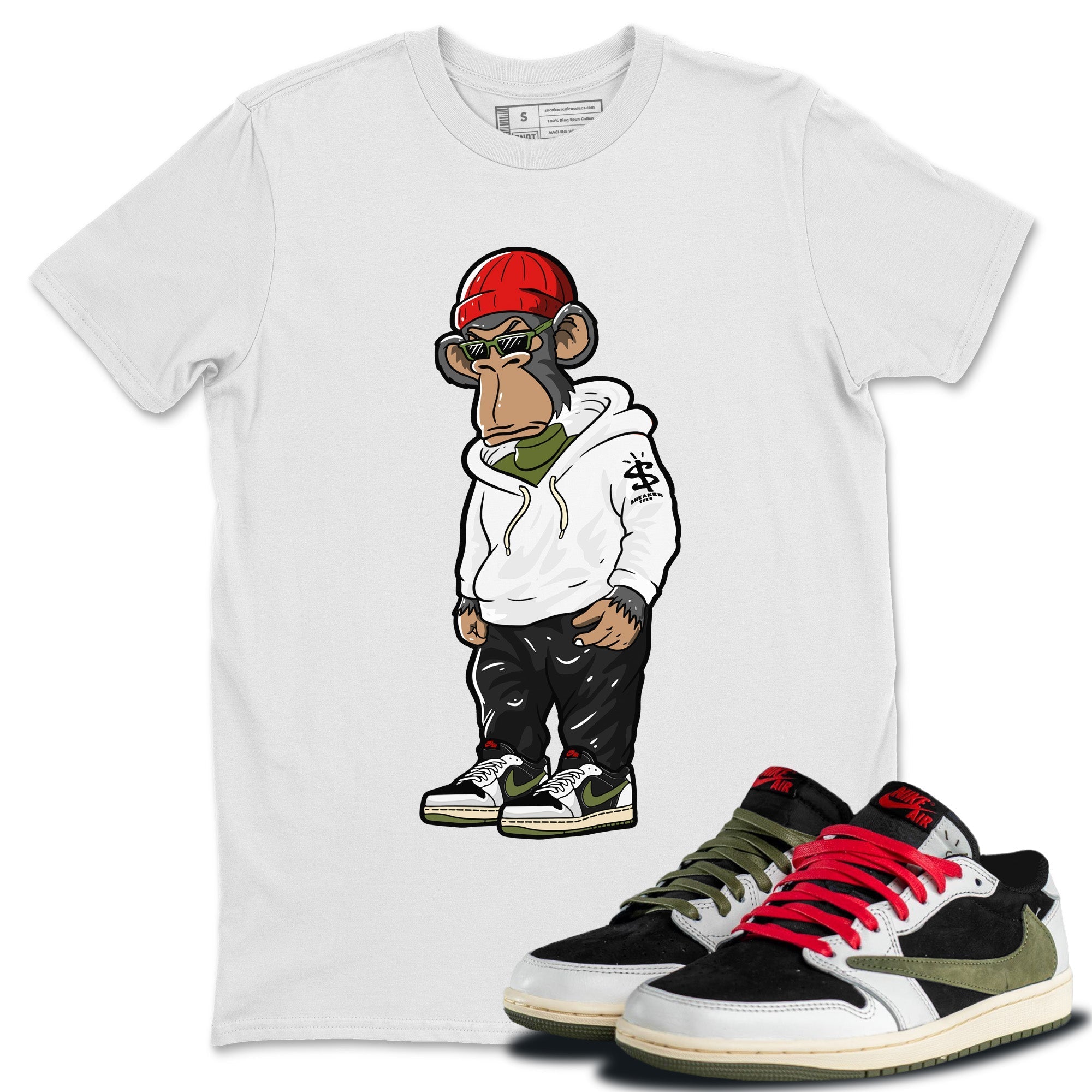 snkmatch Monkey Unisex Tops - Air Jordan 1 Travis Scott Olive