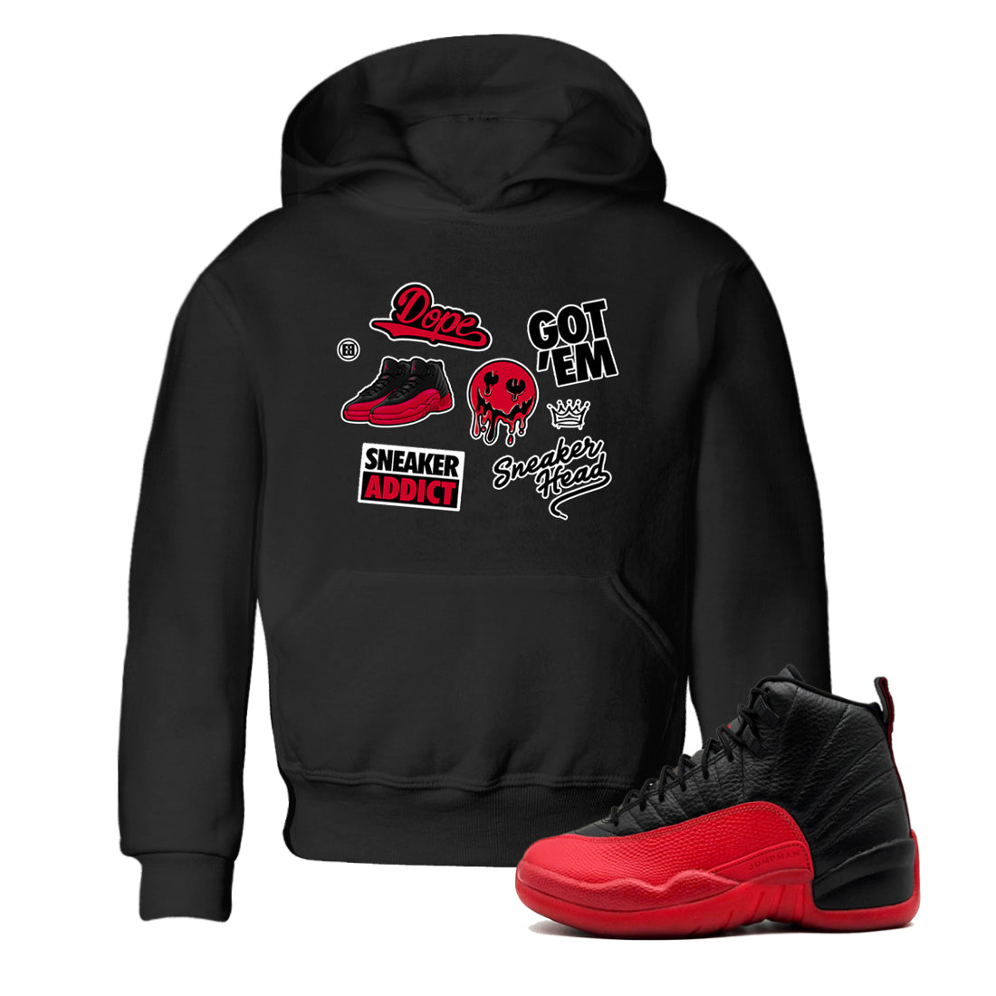 snkmatch Sticker snkmatch Tees Kids - Air Jordan 12 Flu Game