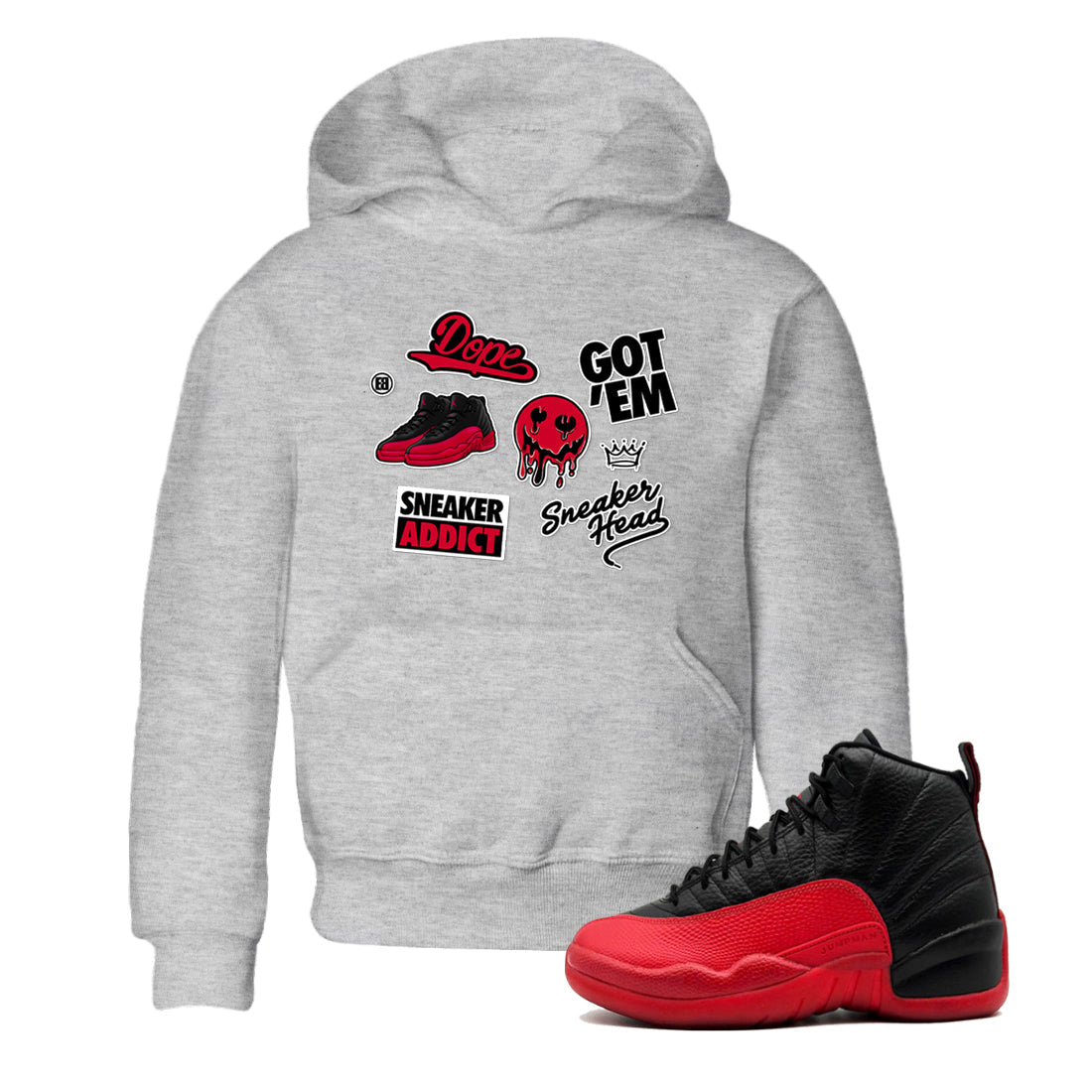 snkmatch Sticker snkmatch Tees Kids - Air Jordan 12 Flu Game