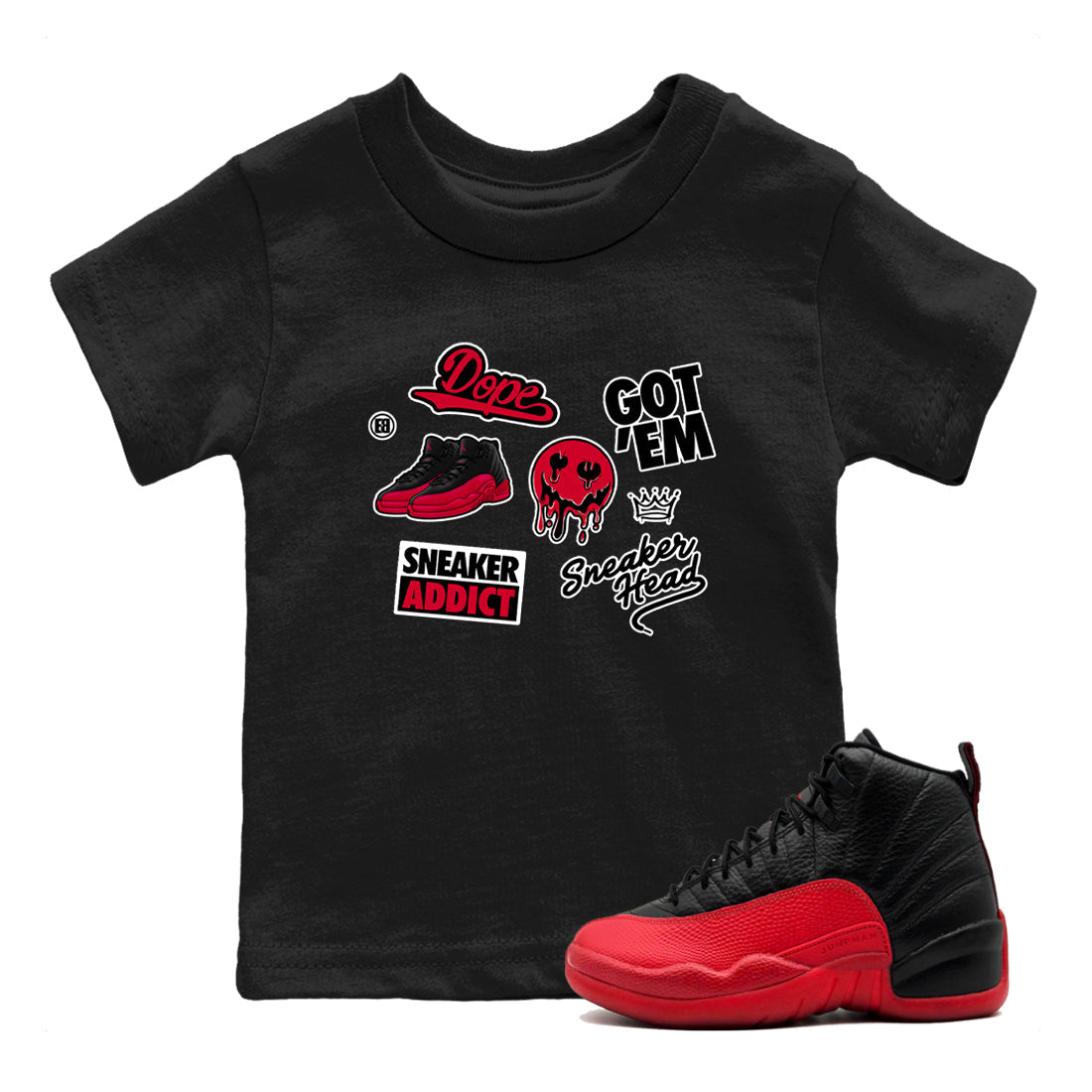 snkmatch Sticker snkmatch Tees Kids - Air Jordan 12 Flu Game