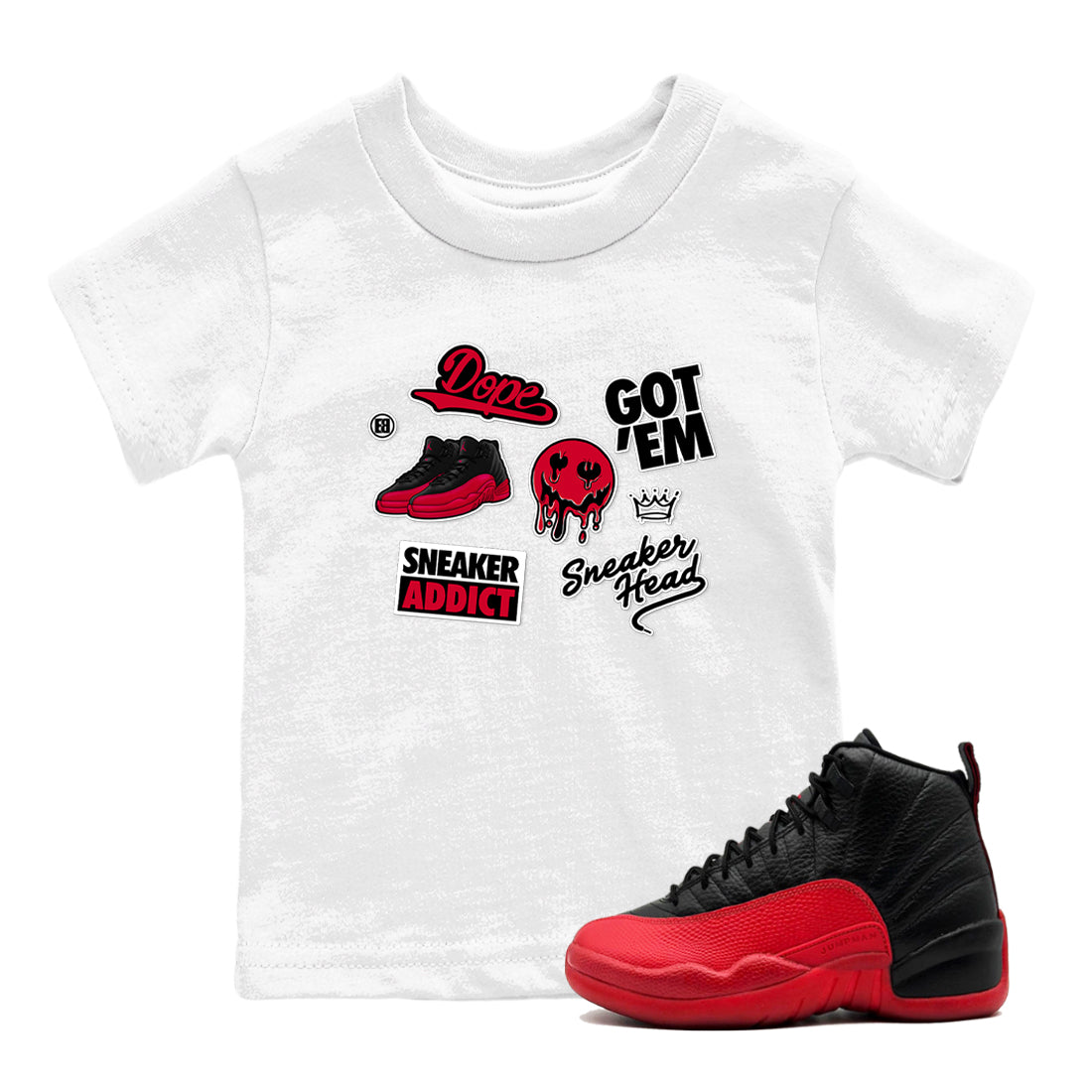 snkmatch Sticker snkmatch Tees Kids - Air Jordan 12 Flu Game