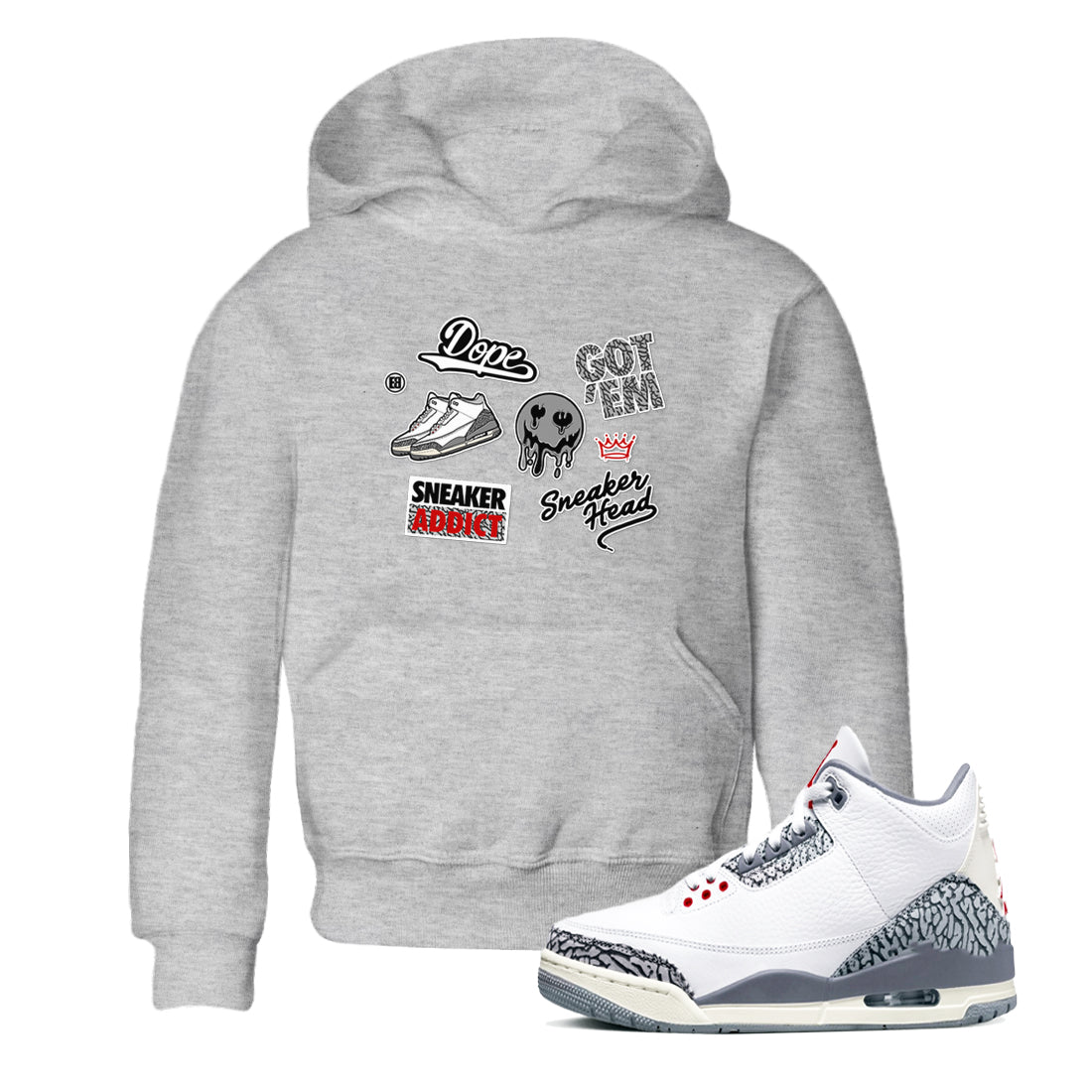 snkmatch Sticker snkmatch Tees Kids - Air Jordan 3 Cement Grey