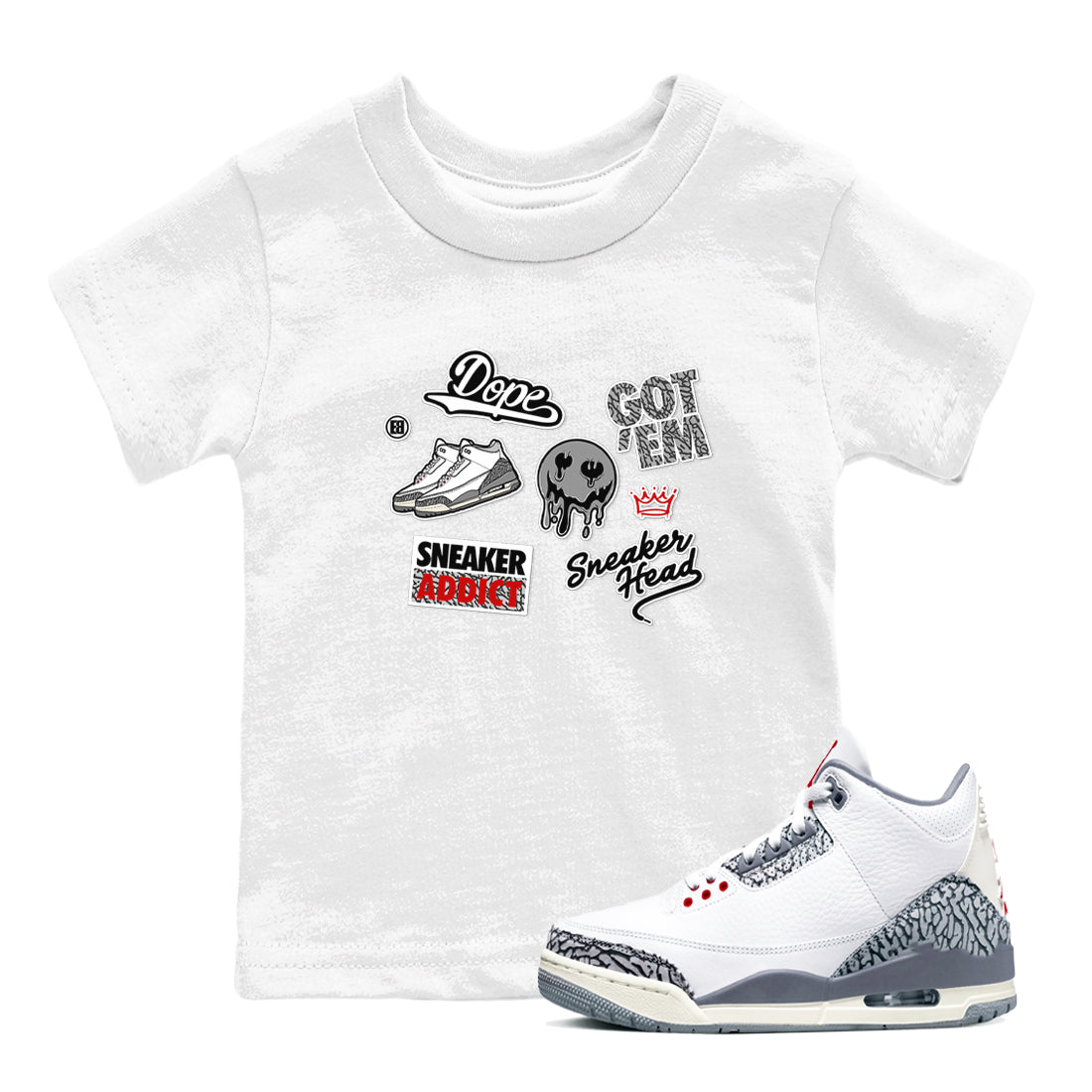 snkmatch Sticker snkmatch Tees Kids - Air Jordan 3 Cement Grey