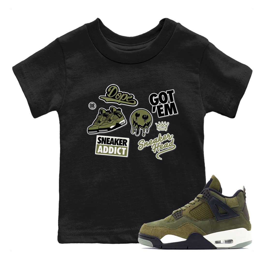 snkmatch Sticker snkmatch Tee Kids - Air Jordan 4 Medium Olive
