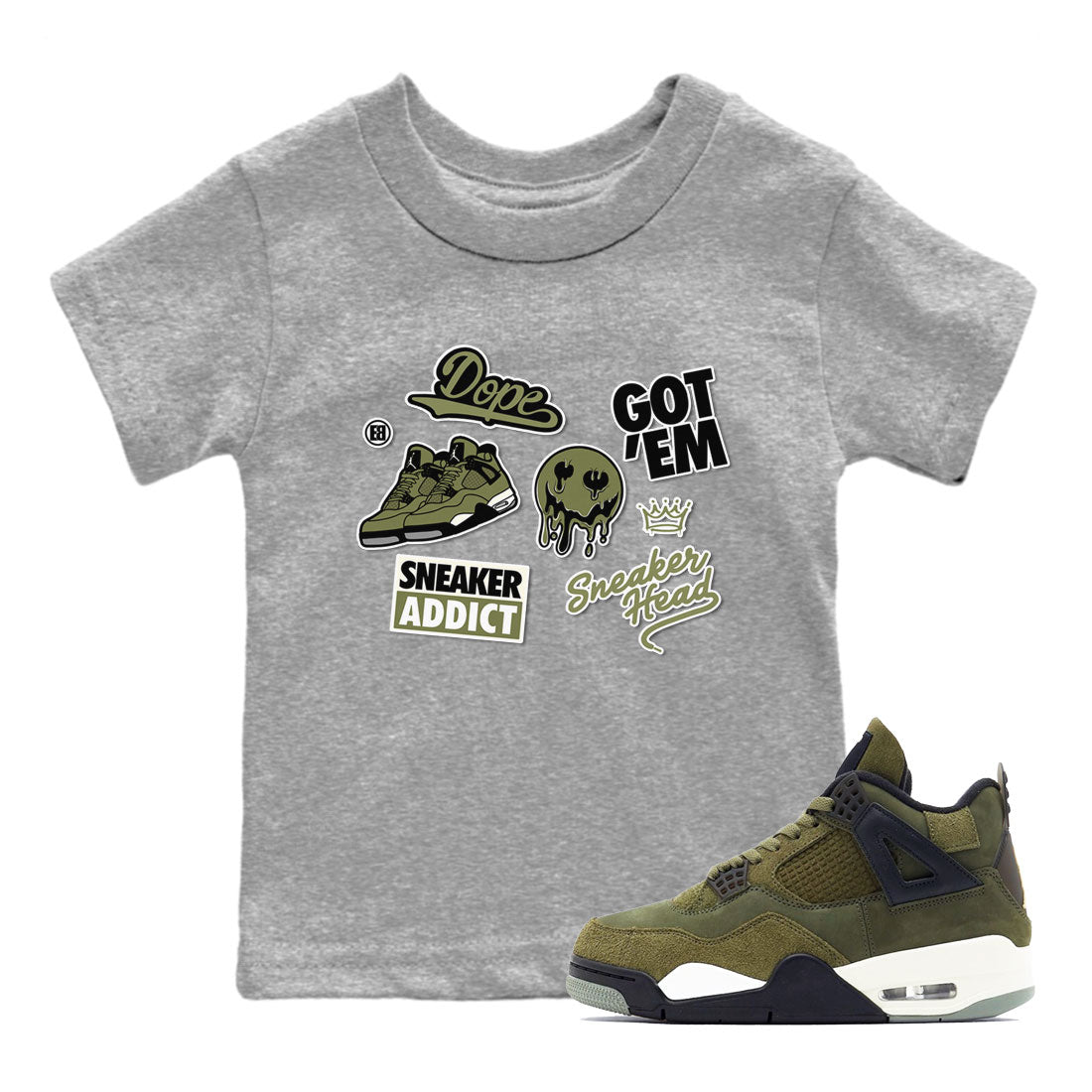 snkmatch Sticker snkmatch Tee Kids - Air Jordan 4 Medium Olive