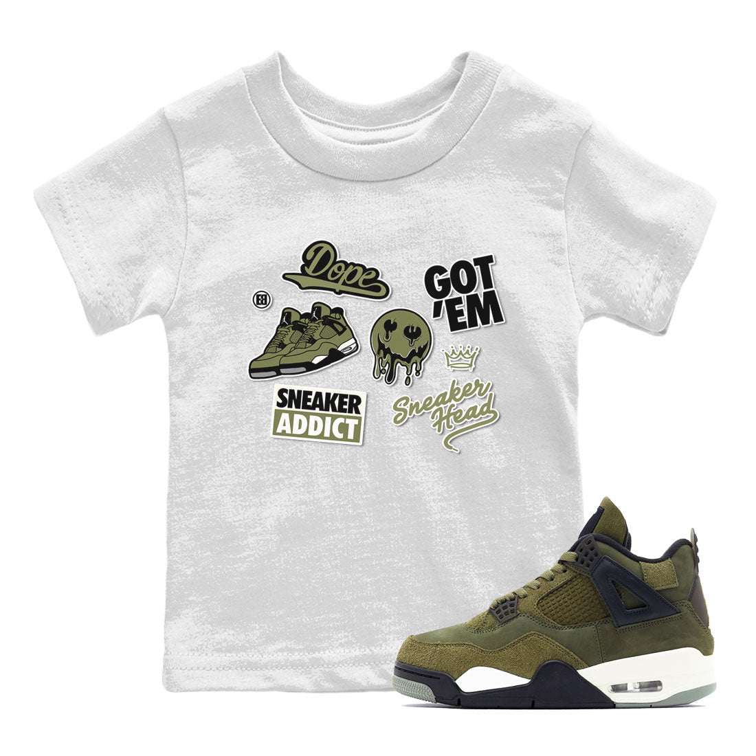 snkmatch Sticker snkmatch Tee Kids - Air Jordan 4 Medium Olive