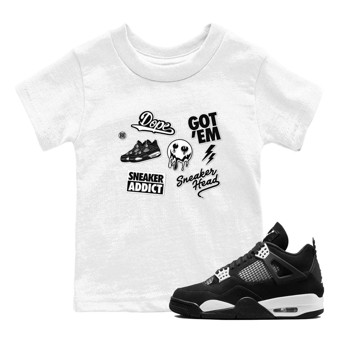 snkmatch Sticker snkmatch Tees Kids - Air Jordan 4 White Thunder