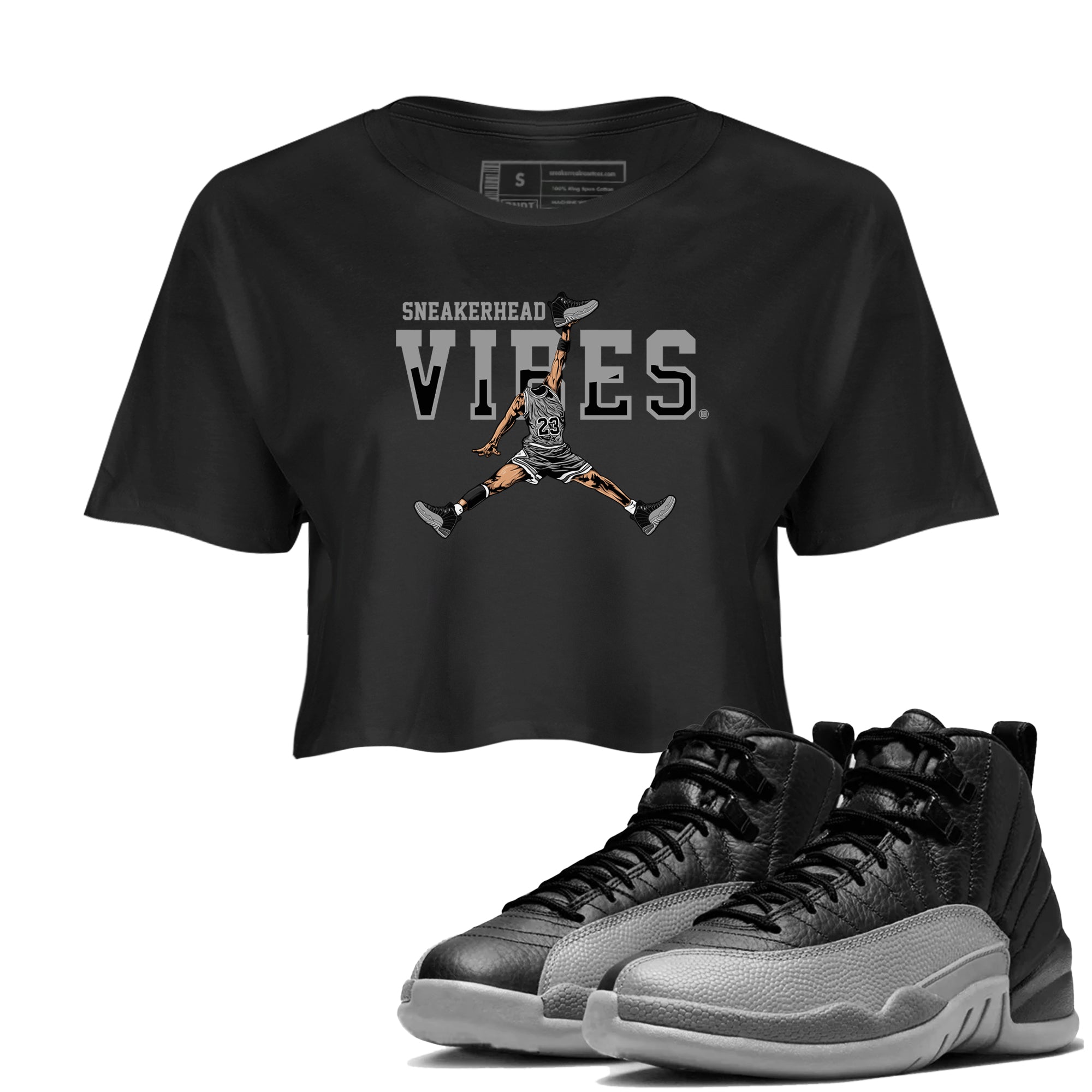 snkmatch Vibes snkmatch Women's Top - Air Jordan 12 Black Wolf Grey