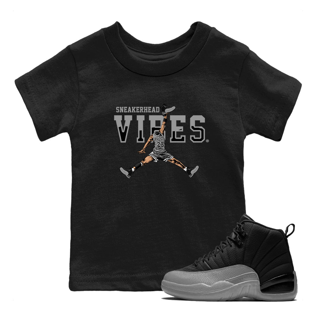 snkmatch Vibes snkmatch Tees Kids - Air Jordan 12 Black Wolf Grey
