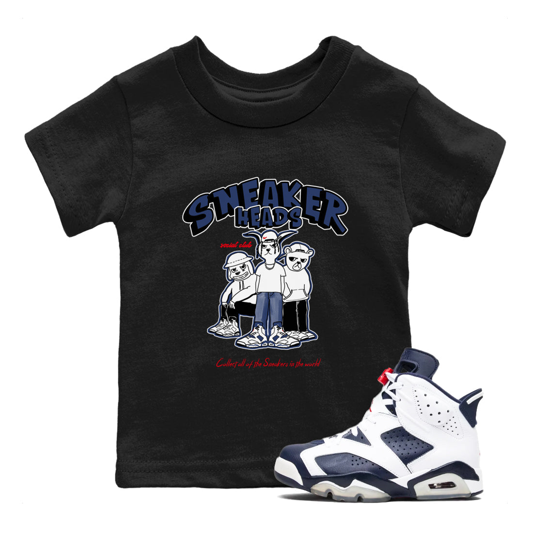 snkmatchs Social Club snkmatch Tees Kids - Air Jordan 6 White And Midnight Navy