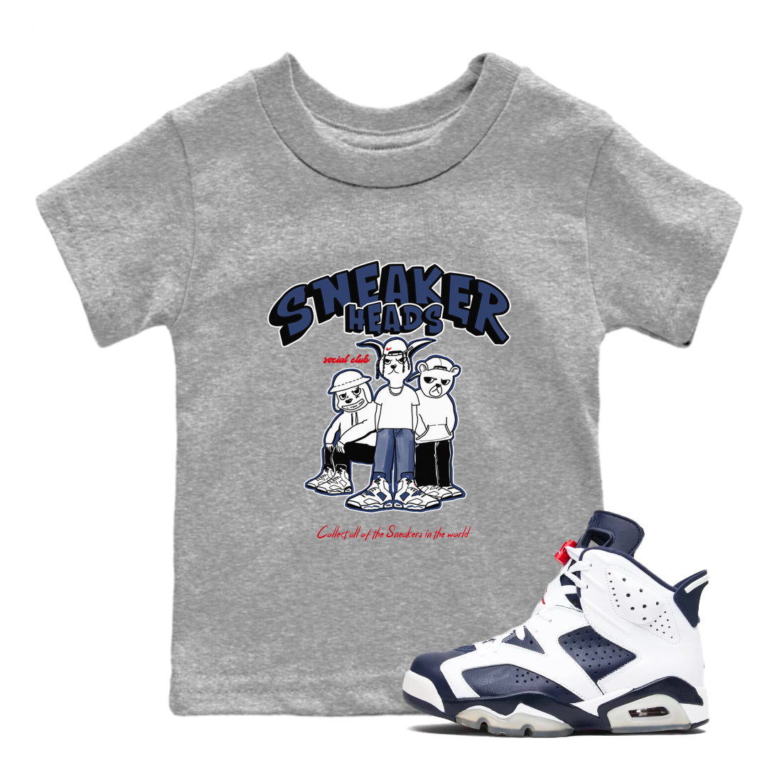 snkmatchs Social Club snkmatch Tees Kids - Air Jordan 6 White And Midnight Navy