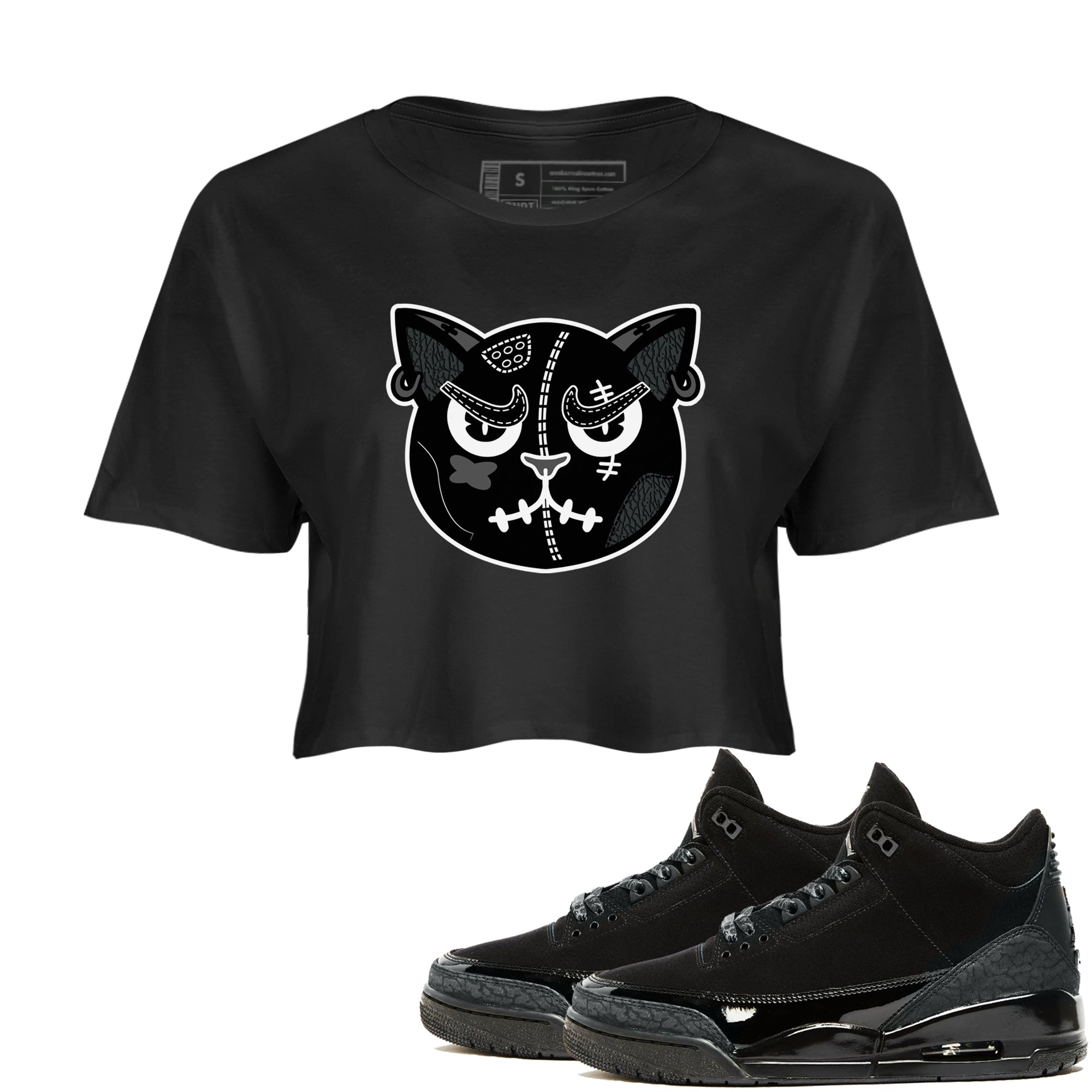 snkmatchs Cat Face snkmatch Women's Top - Air Jordan 3 Black Cat