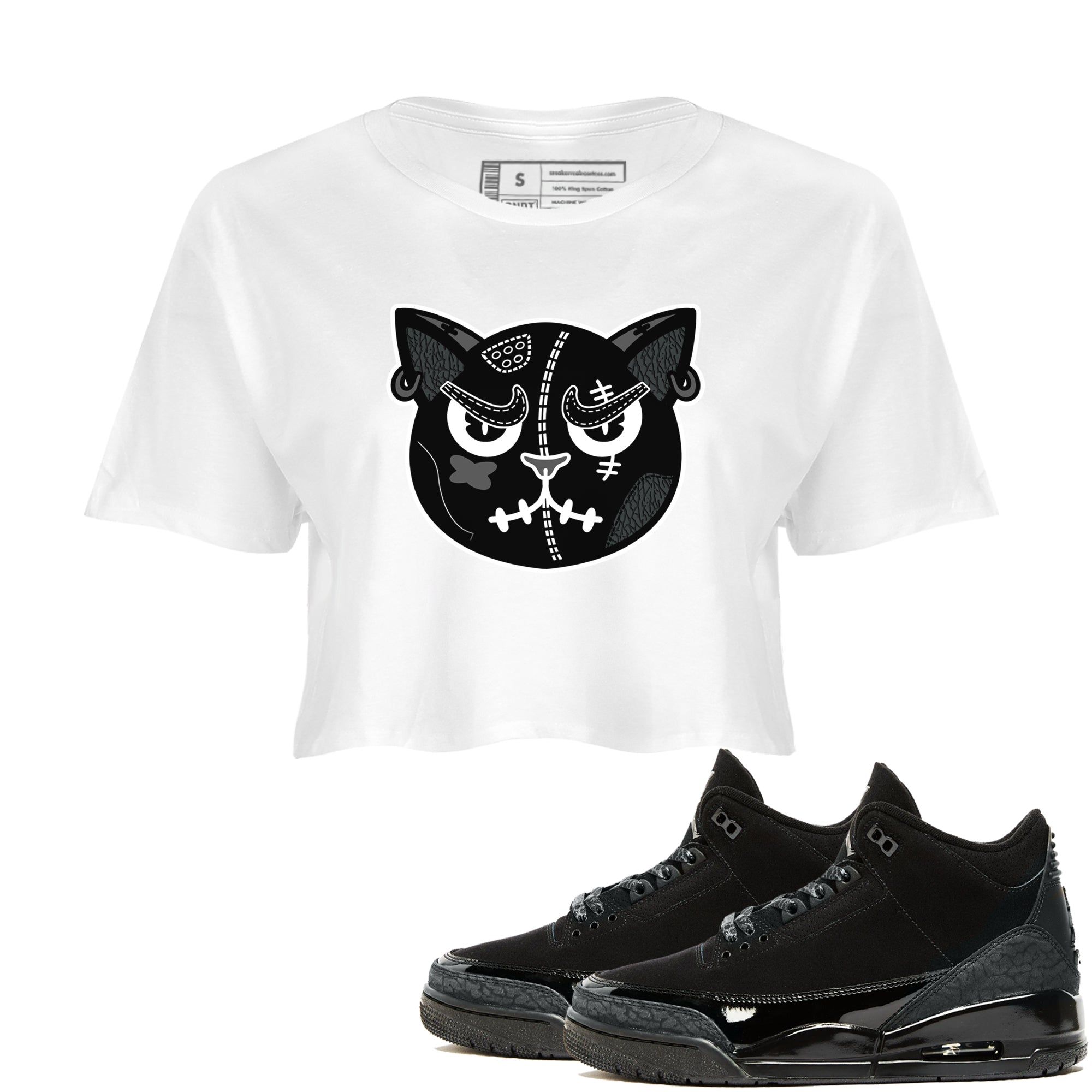 snkmatchs Cat Face snkmatch Women's Top - Air Jordan 3 Black Cat