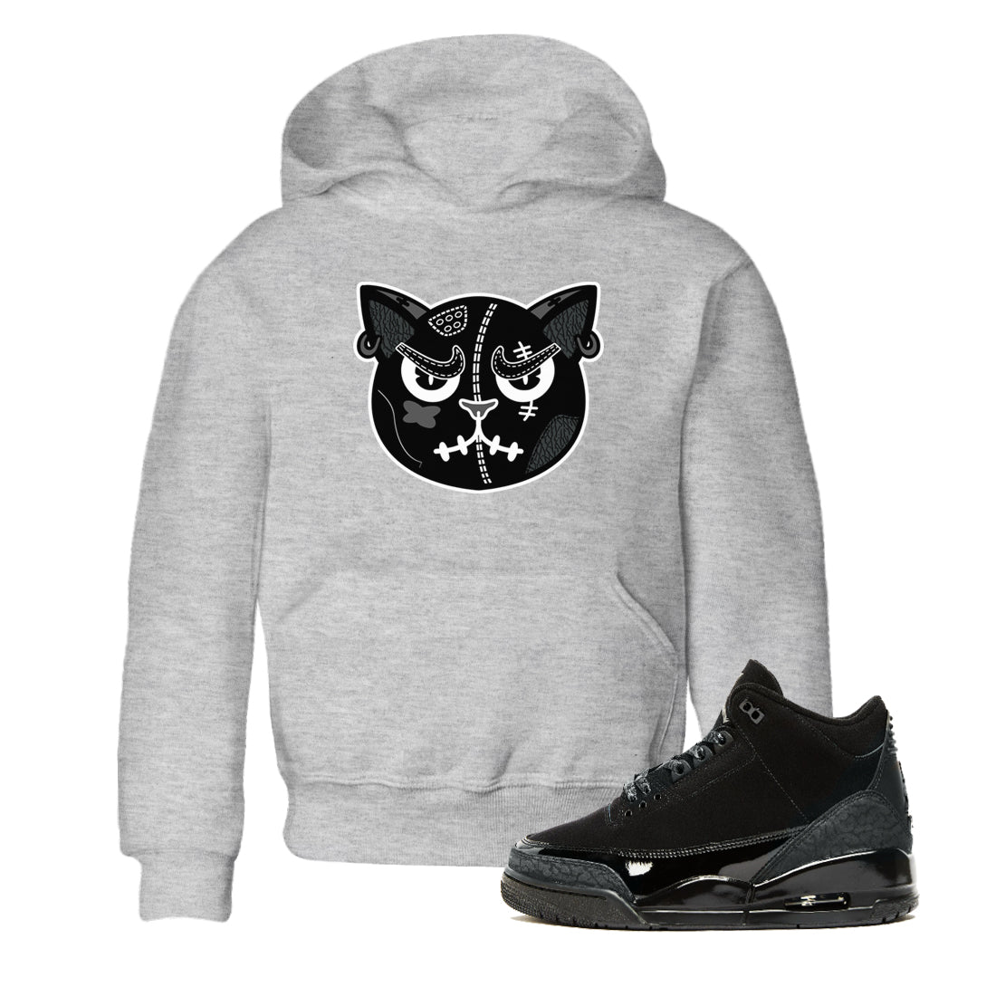 snkmatchs Cat Face snkmatch Tees Kids - Air Jordan 3 Black Cat