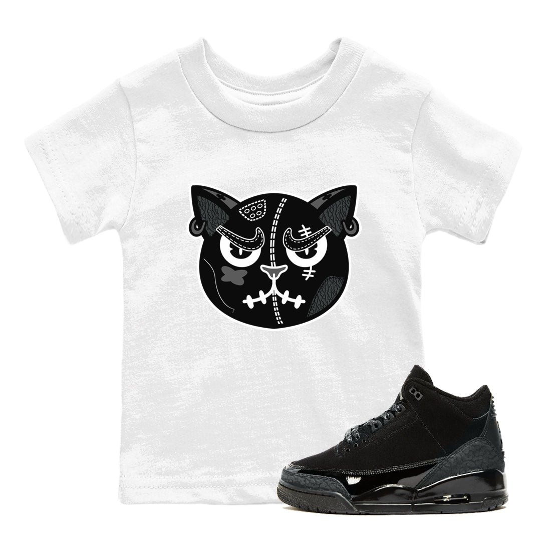 snkmatchs Cat Face snkmatch Tees Kids - Air Jordan 3 Black Cat