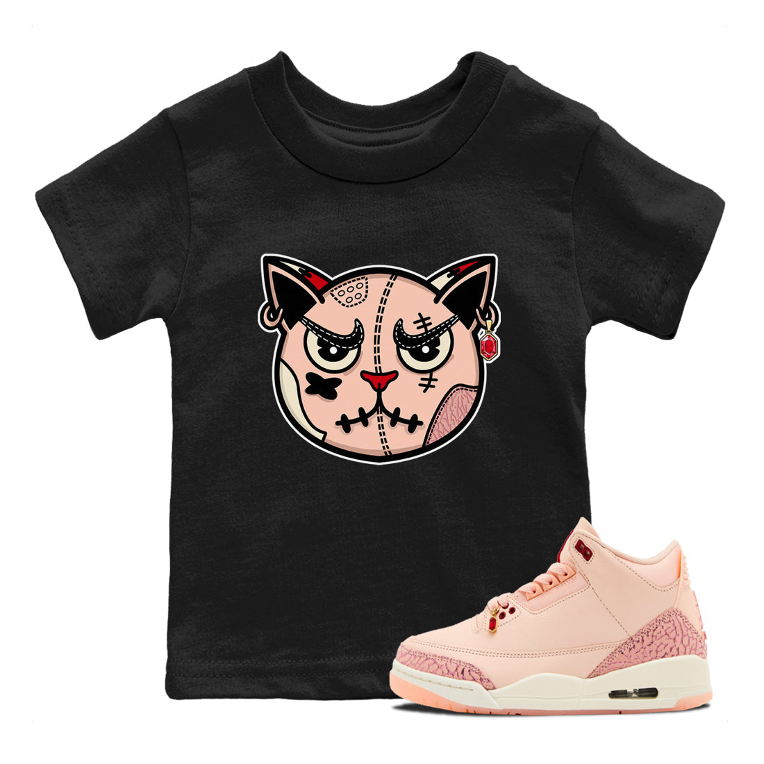 snkmatchs Cat Face snkmatch Tees Kids - Air Jordan 3 Valentines Day