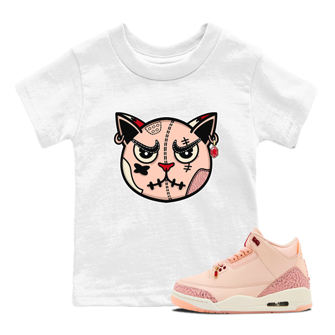 snkmatchs Cat Face snkmatch Tees Kids - Air Jordan 3 Valentines Day
