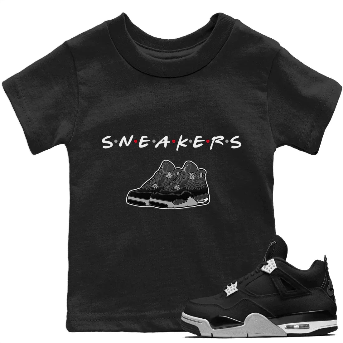 snkmatchs Kids Tops - Air Jordan 4 Black Canvas