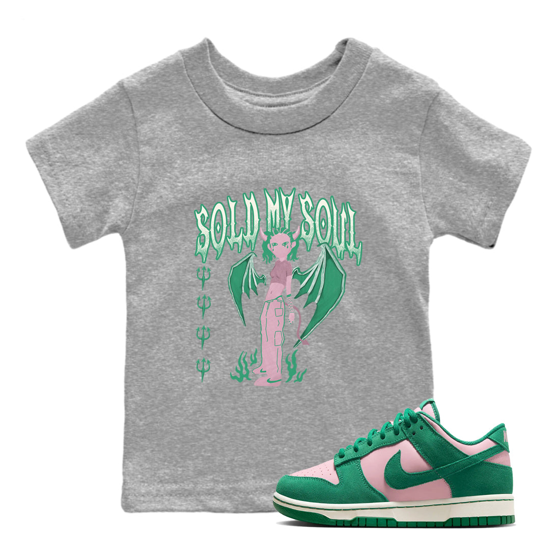 Sold My Soul snkmatch Tees Kids - Dunk Medium Soft Pink Malachite