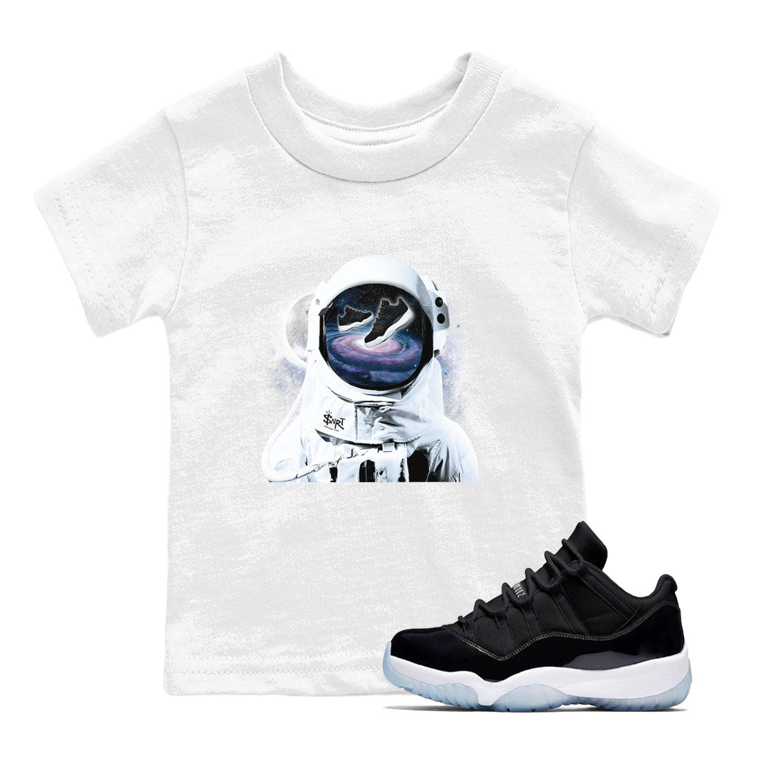 Space Discovery snkmatch Tees Kids - Air Jordan 11 Black and Varsity Royal