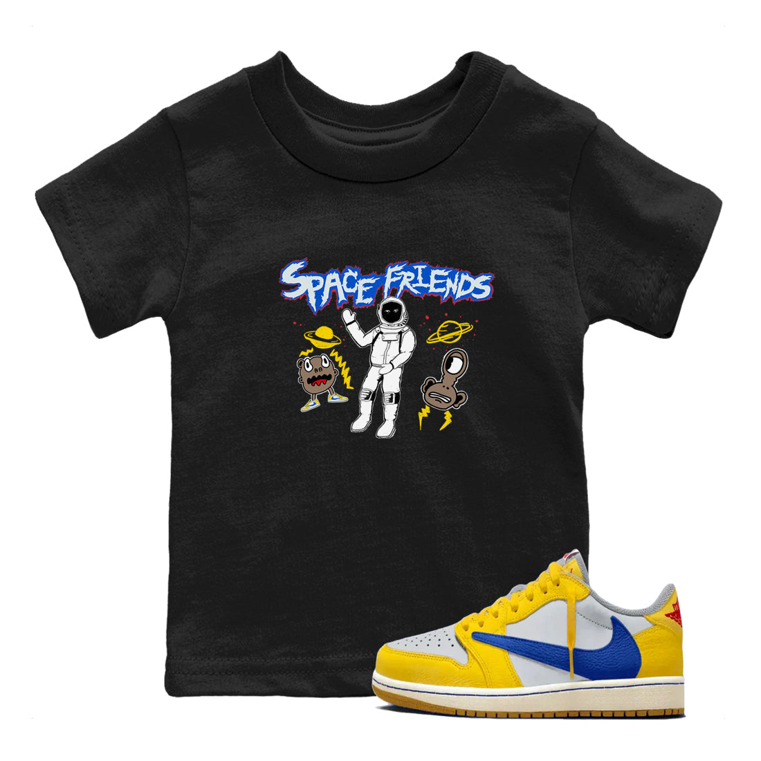 Space Friends snkmatch Tees Kids - Air Jordan 1 Travis Scott Canary