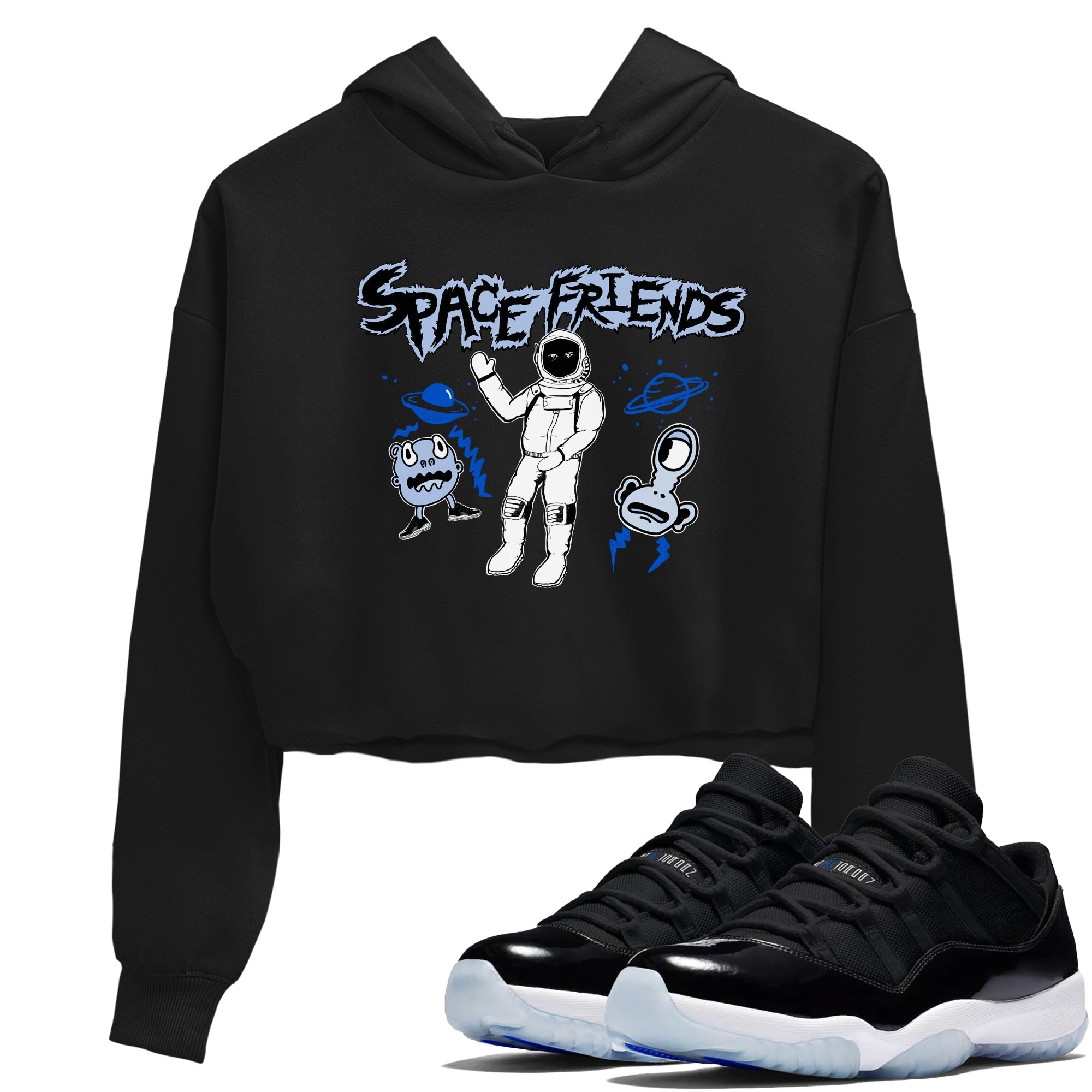 Space Friends snkmatch Women's Top - Air Jordan 11 Black and Varsity Royal
